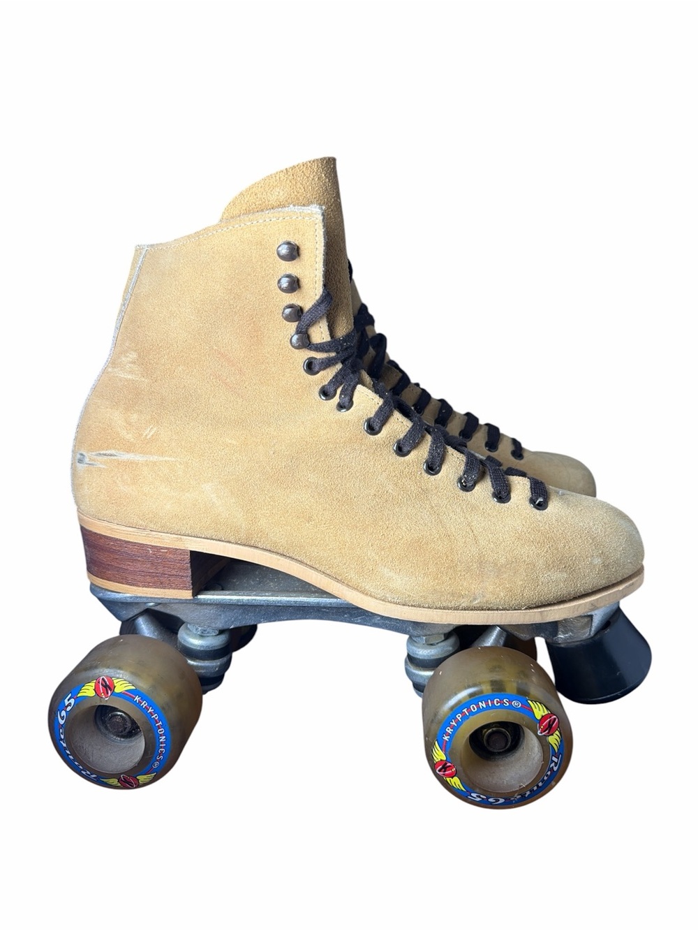 Vintage Riedell Sure Grip Roller Skates Tan Suede Kryptonics size 9 made in USA